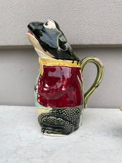 French Majolica Frog Pitcher Fives Lille, circa 1890