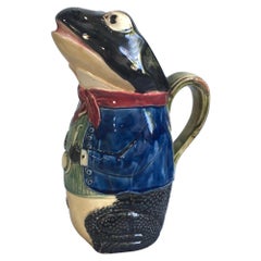 French Majolica Frog Pitcher Fives Lille, circa 1890