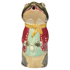 French Majolica Frog Pitcher Fives Lille, circa 1890