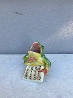 French Majolica Frog with Music Partitions Jerome Massier Fils, circa 1900