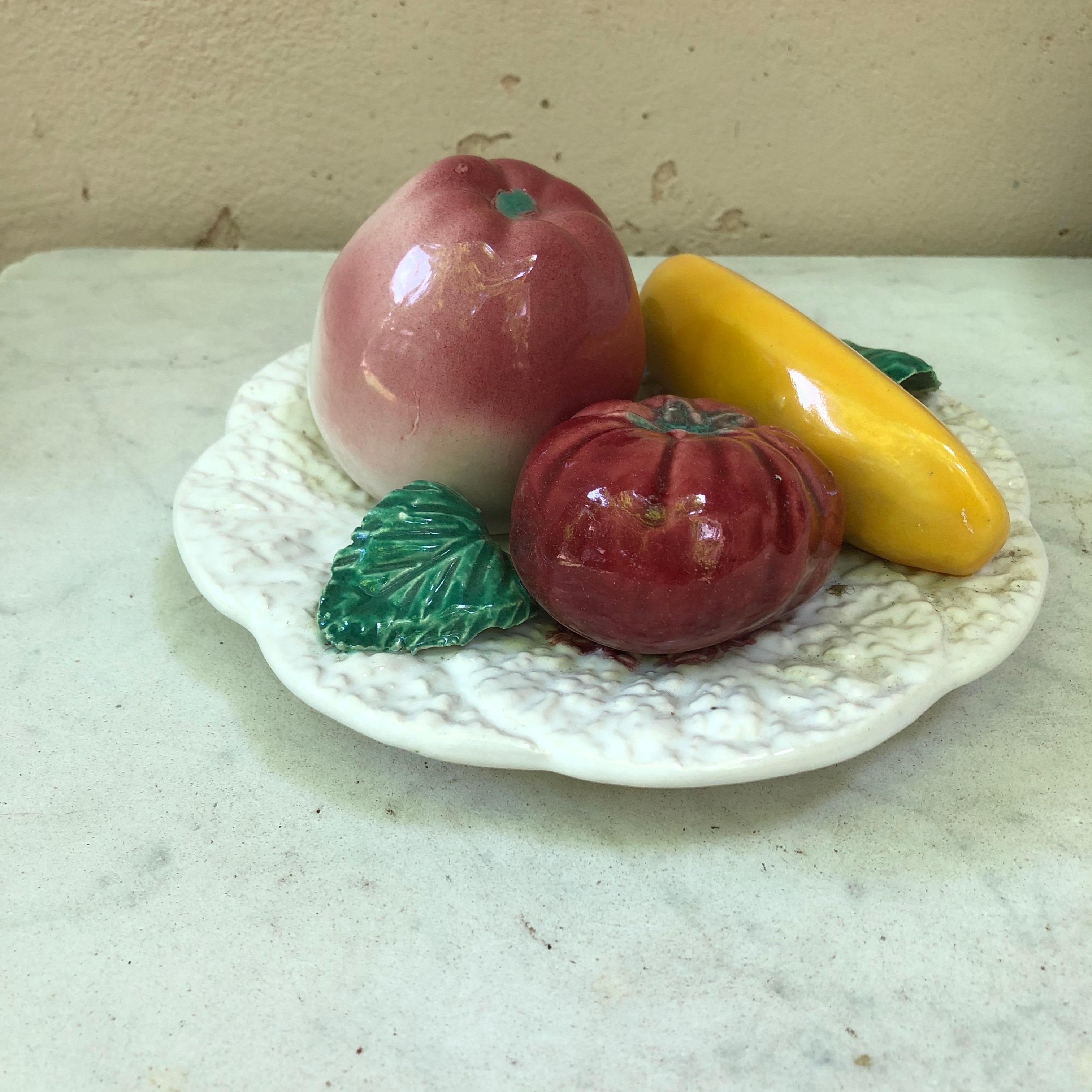French Majolica fruits platter, circa 1950.