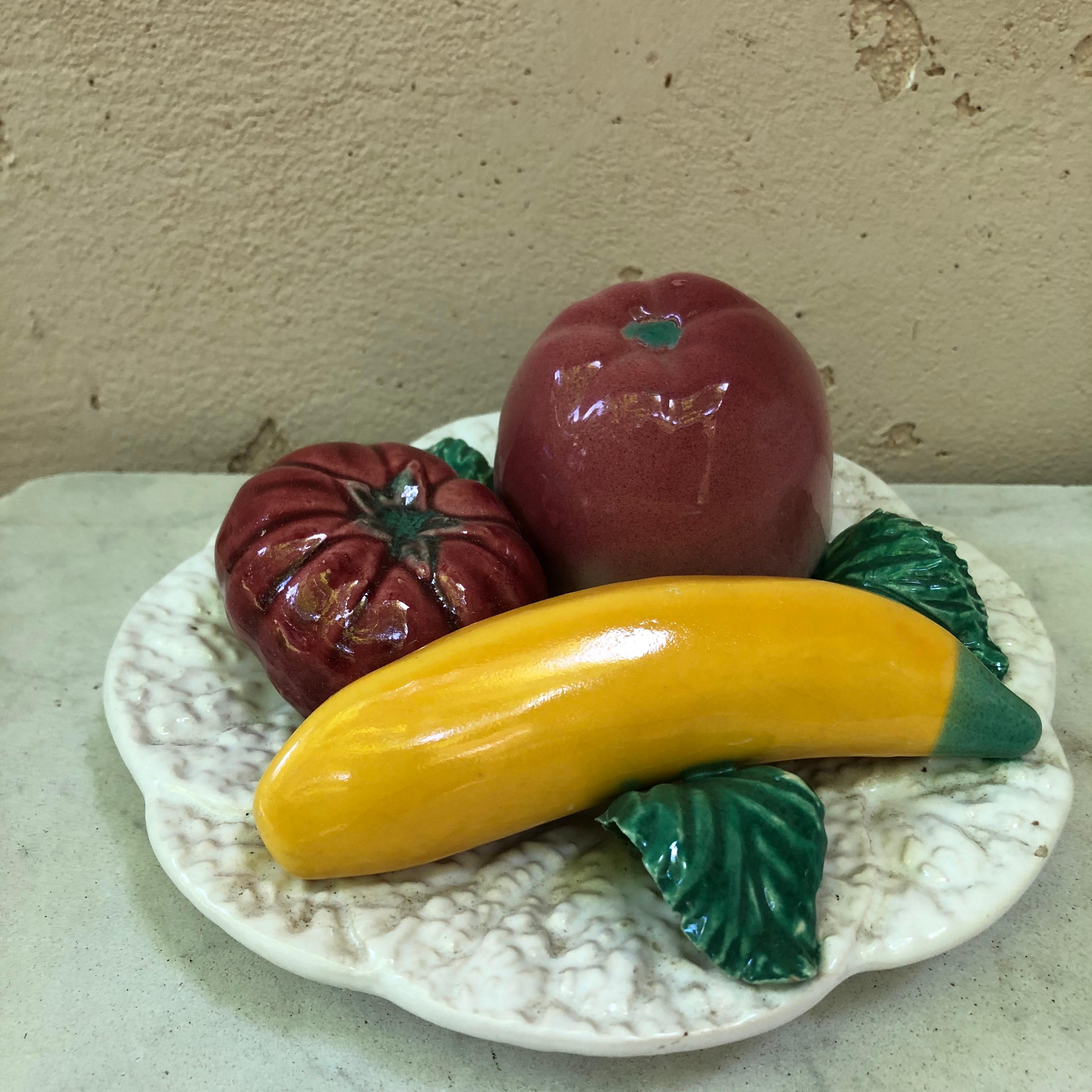 Mid-Century Modern French Majolica Fruits Platter, circa 1950 For Sale