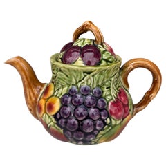 French Majolica Fruits Teapot Sarreguemines Circa 1930