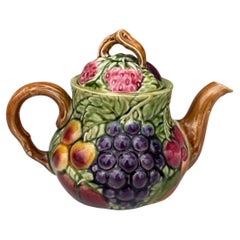 French Majolica Fruits Teapot Sarreguemines Circa 1930