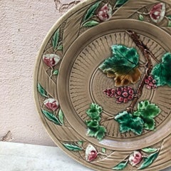 French Majolica Grape & Flowers Plate Luneville, circa 1880