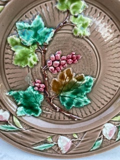 French Majolica Grape & Flowers Plate Luneville, circa 1880