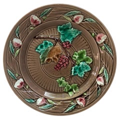 French Majolica Grape & Flowers Plate Luneville, circa 1880