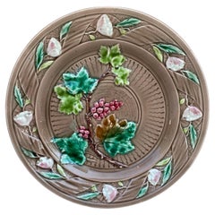 Antique French Majolica Grape & Flowers Plate Luneville, circa 1880