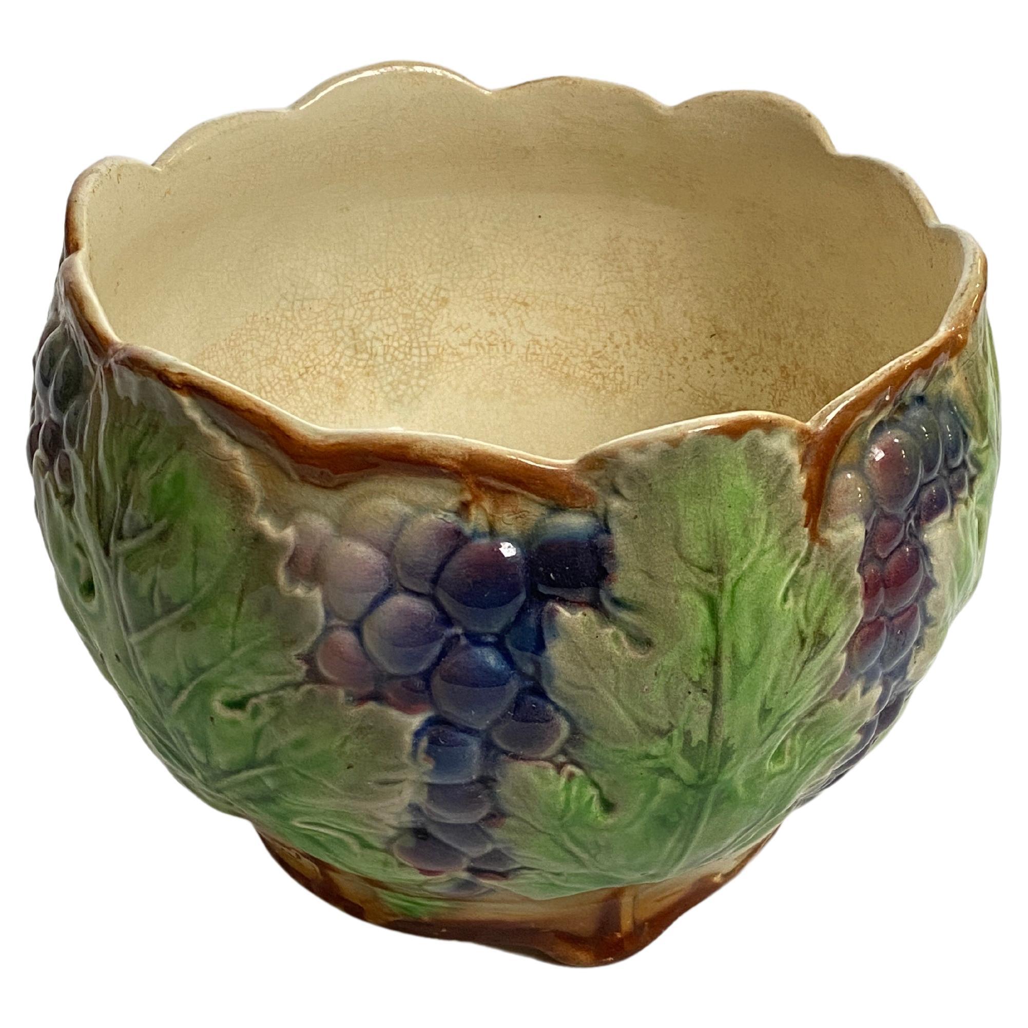 French Majolica Grapes Cache Pot Planter, 19th Century For Sale