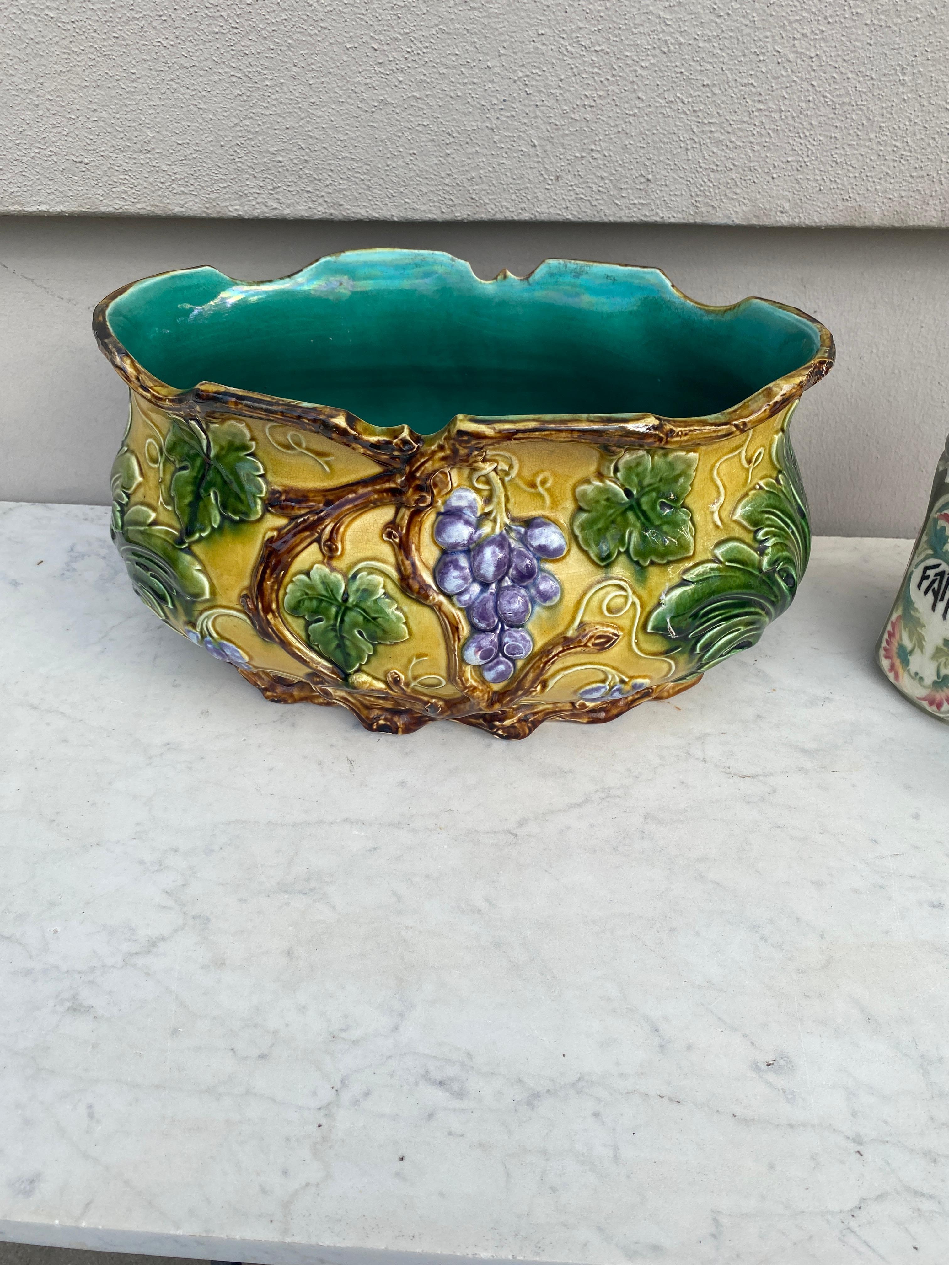 Country French Majolica Grapes Jardinière, circa 1880 For Sale