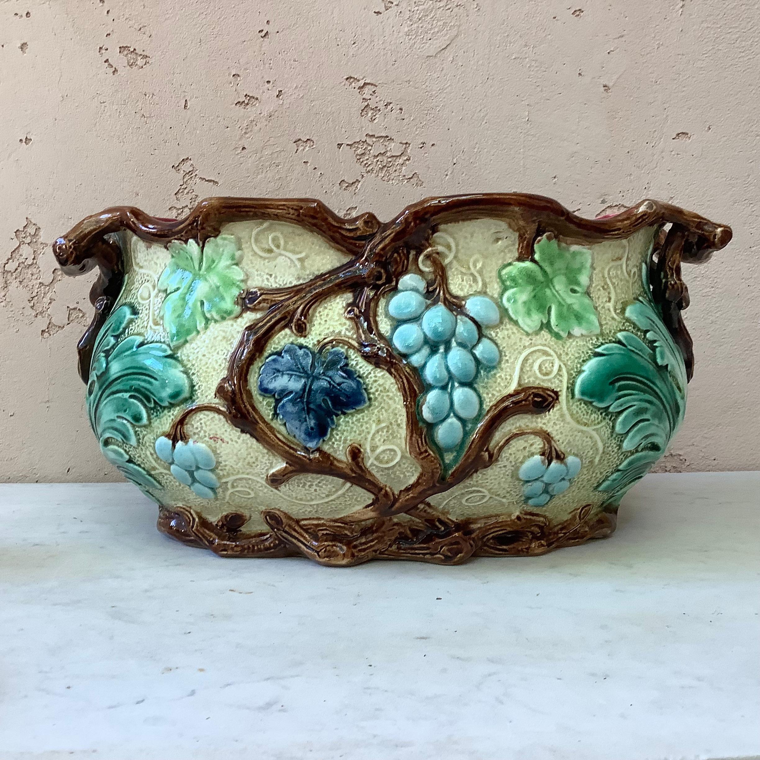 Late 19th Century French Majolica Grapes Jardinière, circa 1880 For Sale