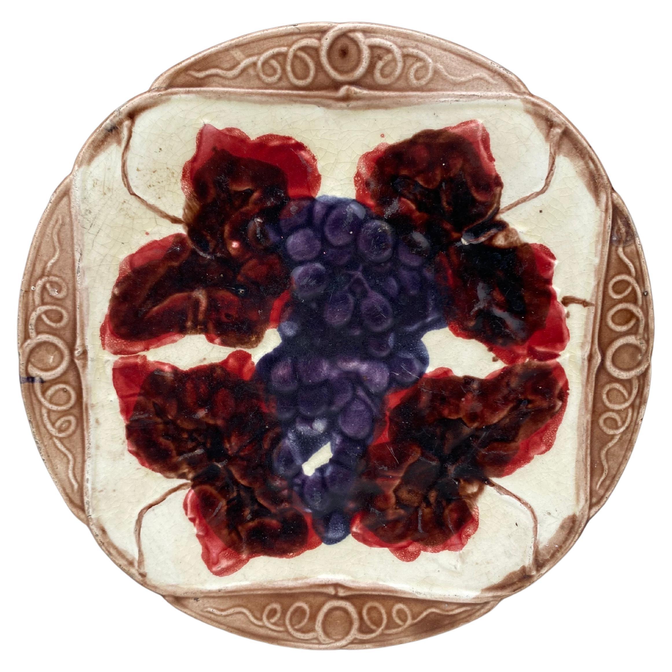 French Majolica Grapes Plate Orchies, circa 1900