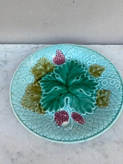 French Majolica Grapes Plate Salins, Circa 1890