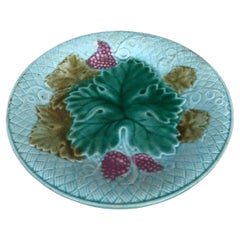 French Majolica Grapes Plate Salins, Circa 1890