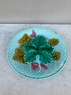 French Majolica Grapes Plate Salins, Circa 1890