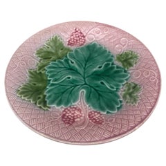 French Majolica Grapes Plate Salins, Circa 1890