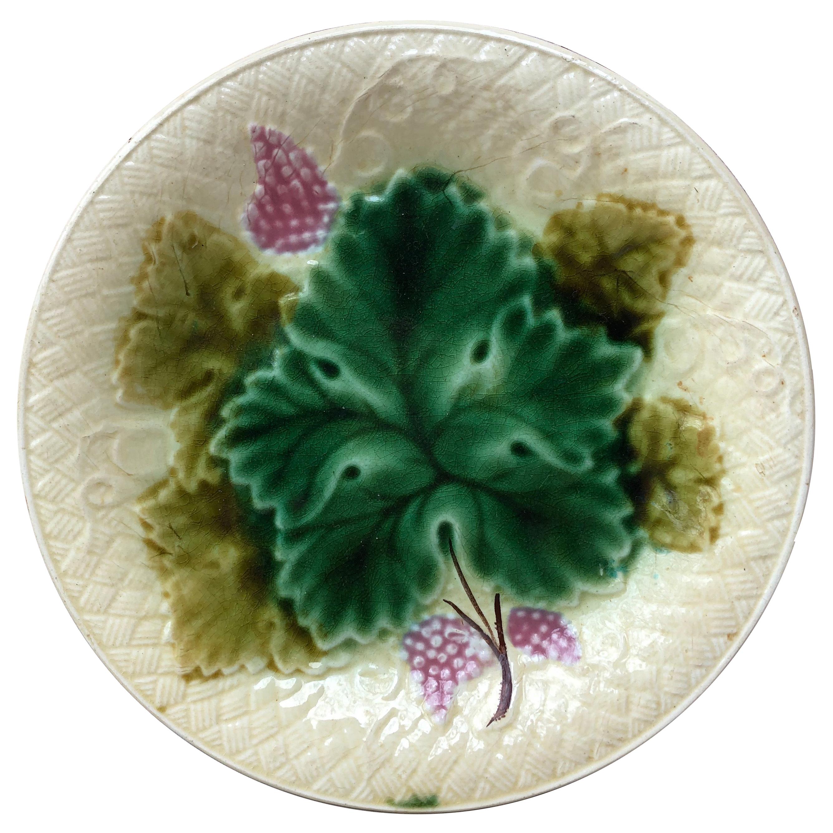 French Majolica Grapes Plate Salins, circa 1890