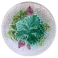 Antique French Majolica Grapes Plate Salins, Circa 1890