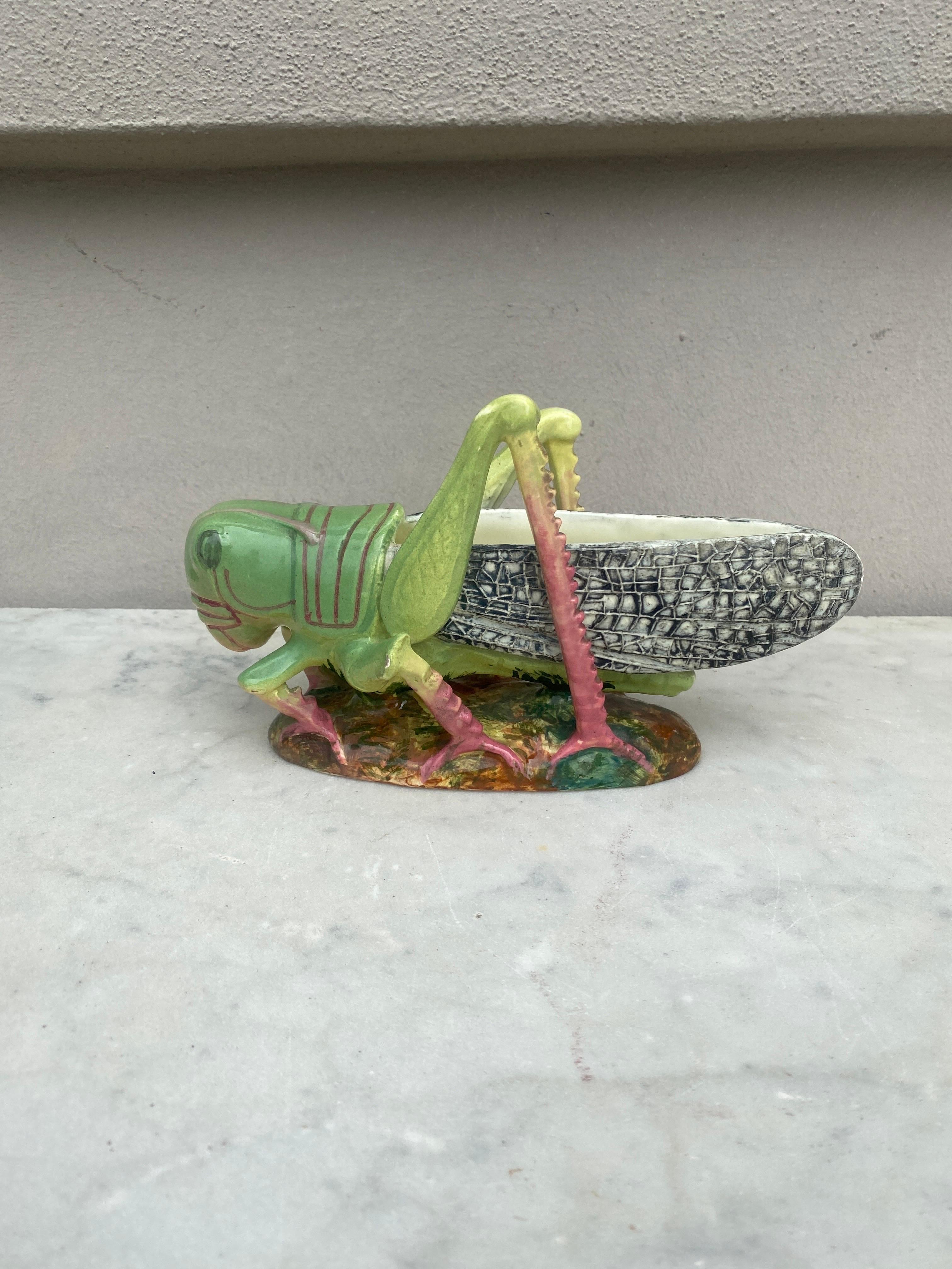 French Majolica grasshopper jardinière Vallauris circa 1920.
