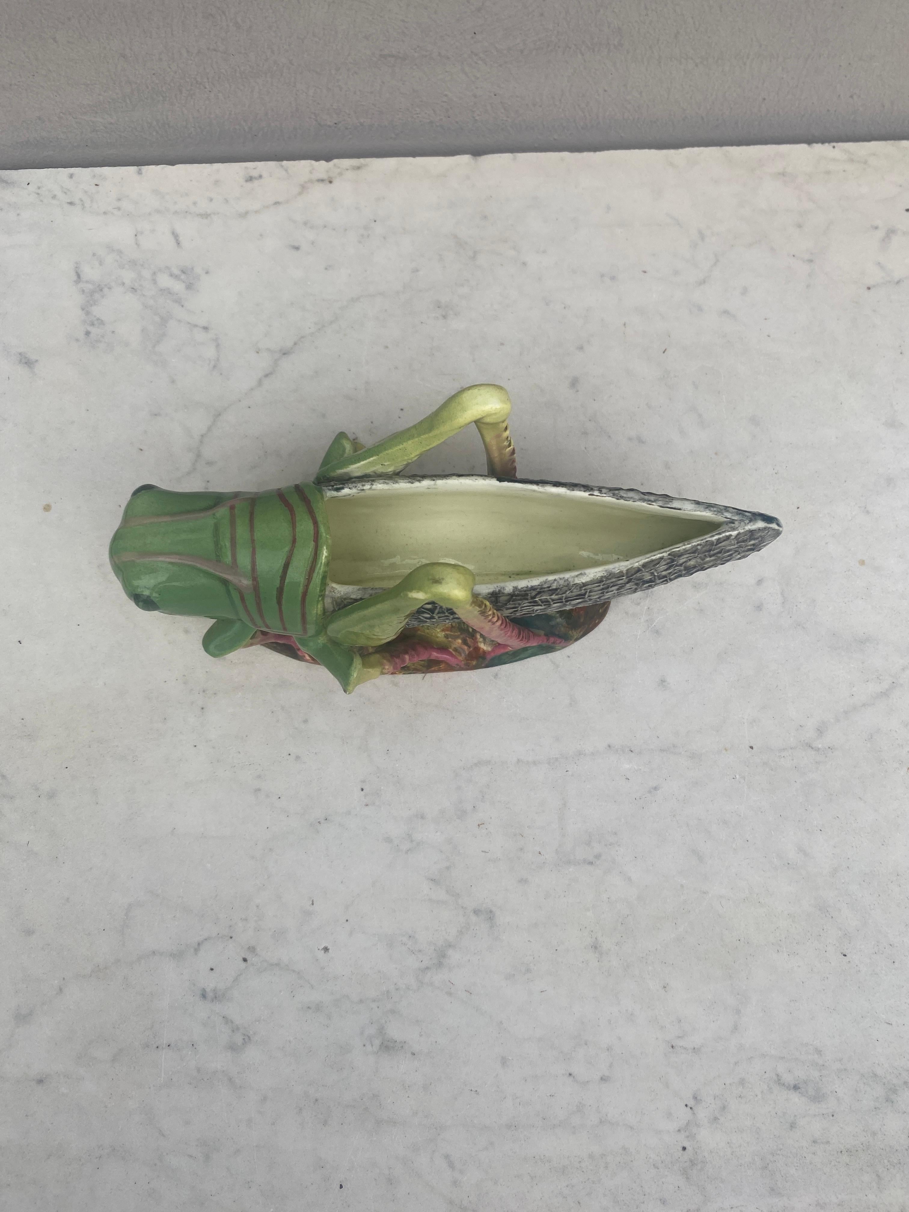 French Majolica Grasshopper Jardinière Vallauris Circa 1920 In Good Condition In Austin, TX