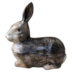 French Majolica Gray Rabbit Tureen Circa 1950