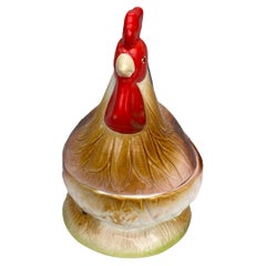 Französische Majolika-Hahn-Terrine Caugant