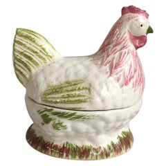 French Majolica Hen Tureen Caugant