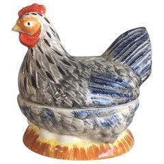 French Majolica Hen Tureen Caugant