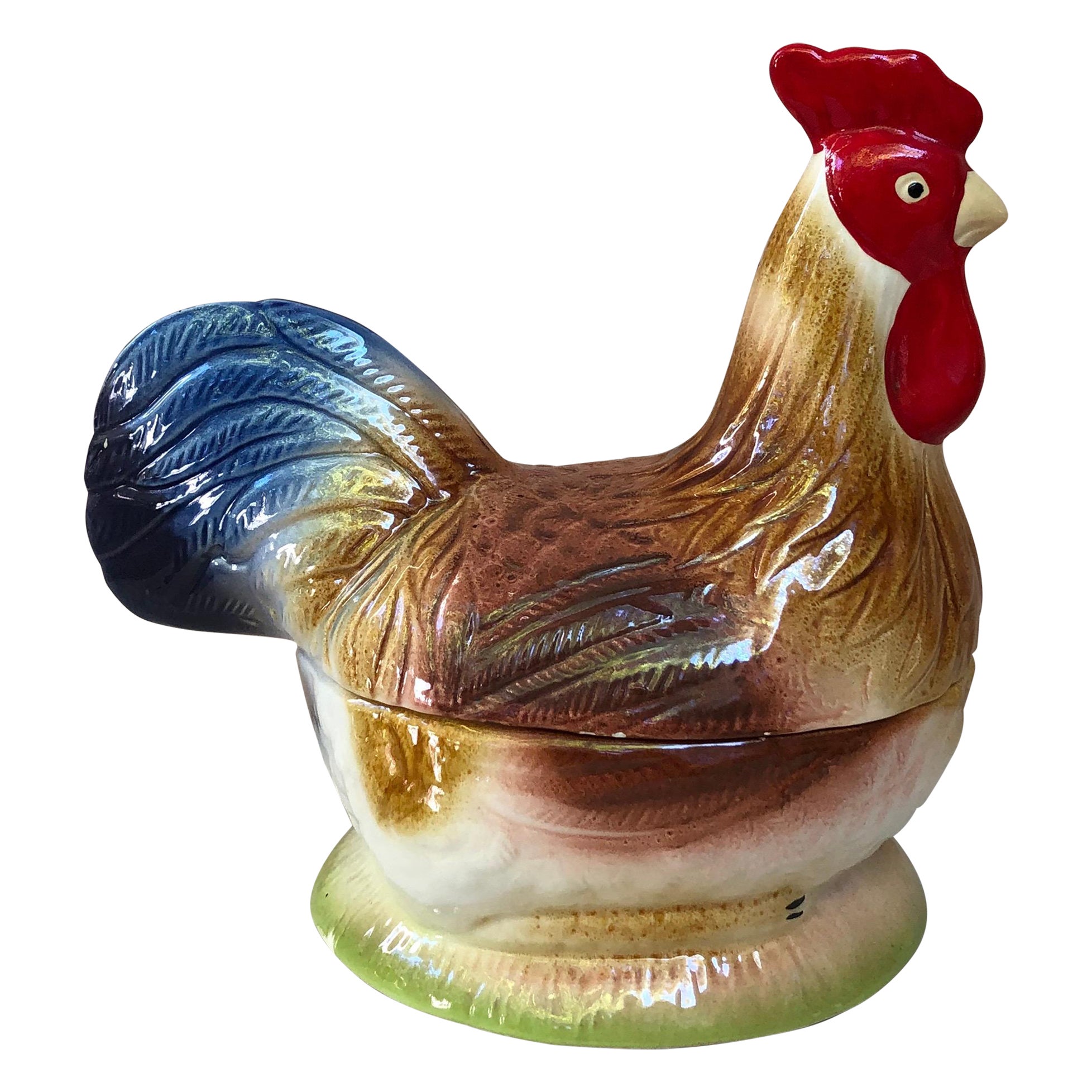 French Majolica Hen Tureen Caugant