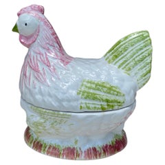 French Majolica Hen Tureen Caugant