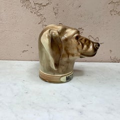 French Majolica Hound Medor Tobacco Jar Saint Clement