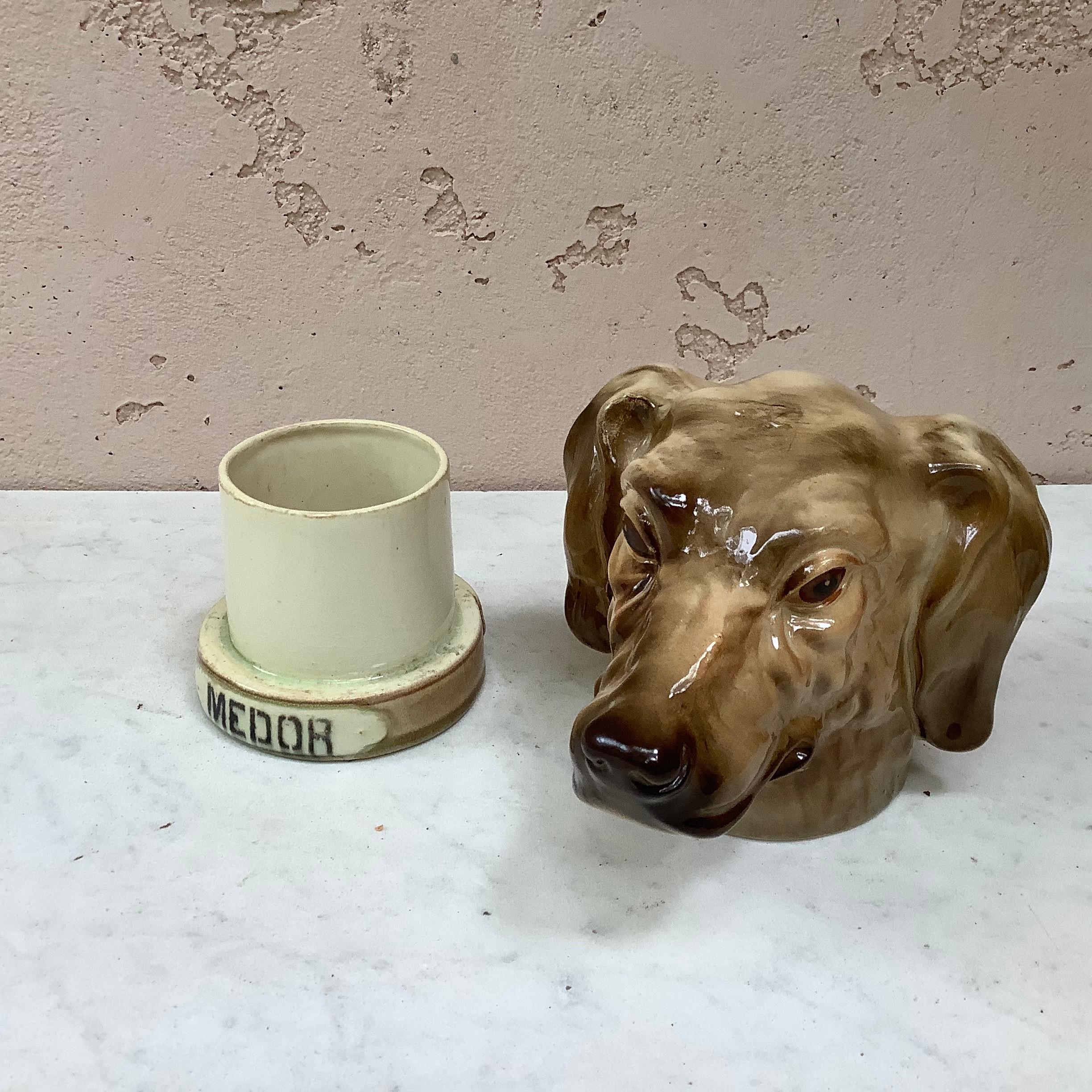Country French Majolica Hound Medor Tobacco Jar Saint Clement For Sale