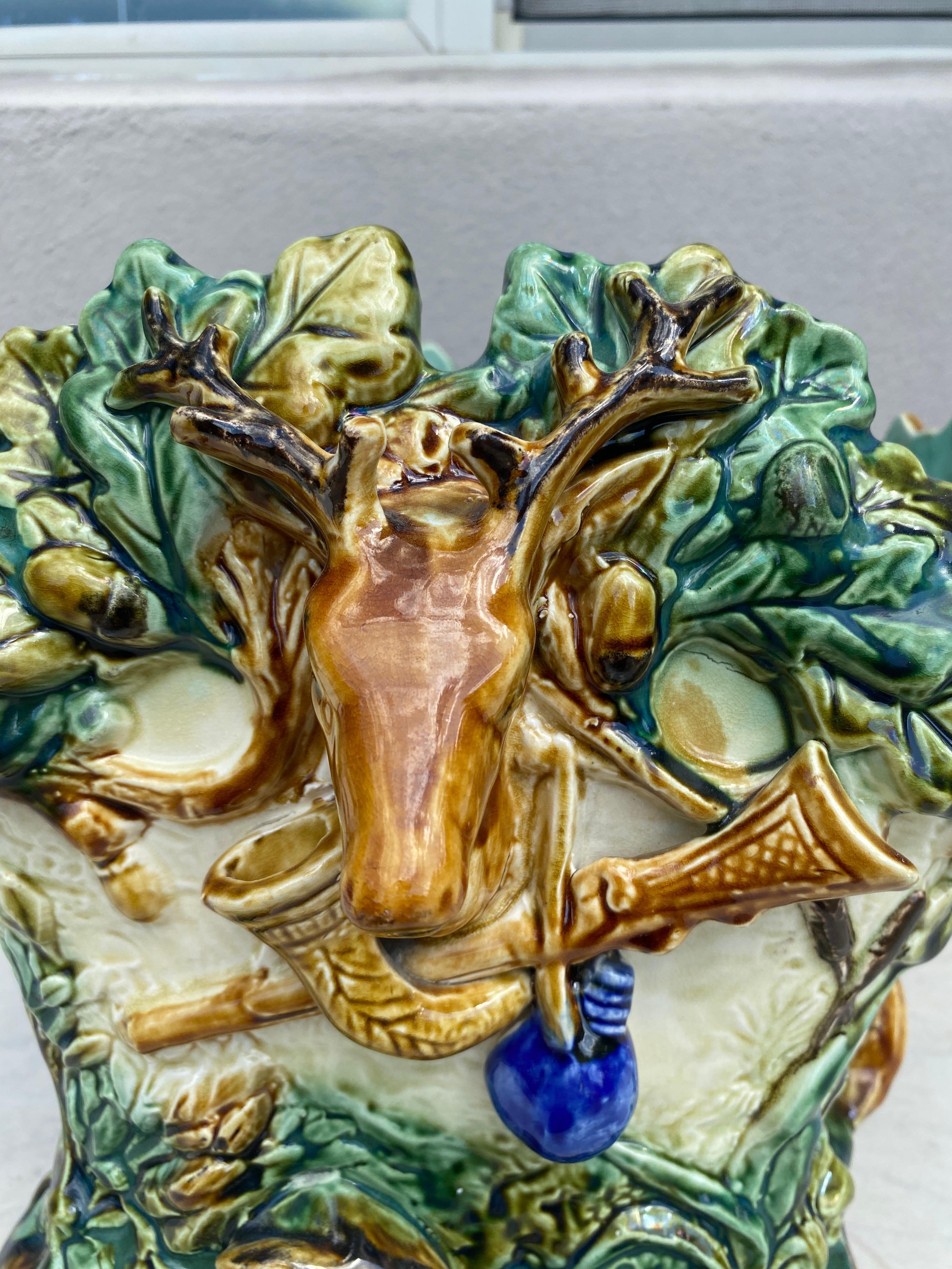 French Majolica Hunt Cache Pot Onnaing, circa 1880 5