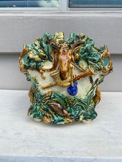 French Majolica Hunt Cache Pot Onnaing, circa 1880