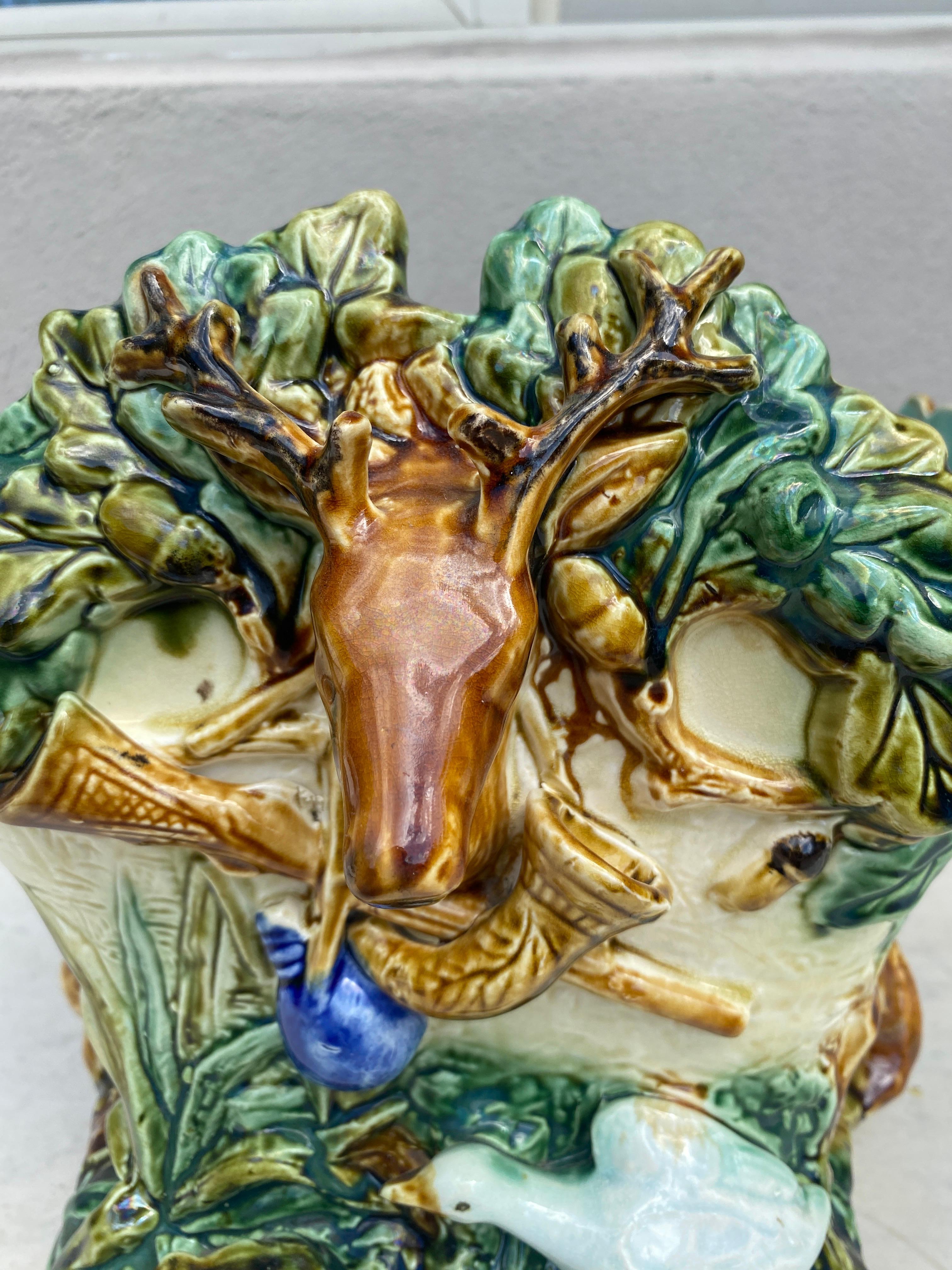 French Majolica Hunt Cache Pot Onnaing, circa 1880 In Good Condition In Austin, TX