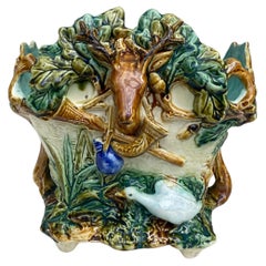 French Majolica Hunt Cache Pot Onnaing, circa 1880