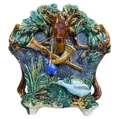 French Majolica Hunt Cache Pot Onnaing, circa 1880