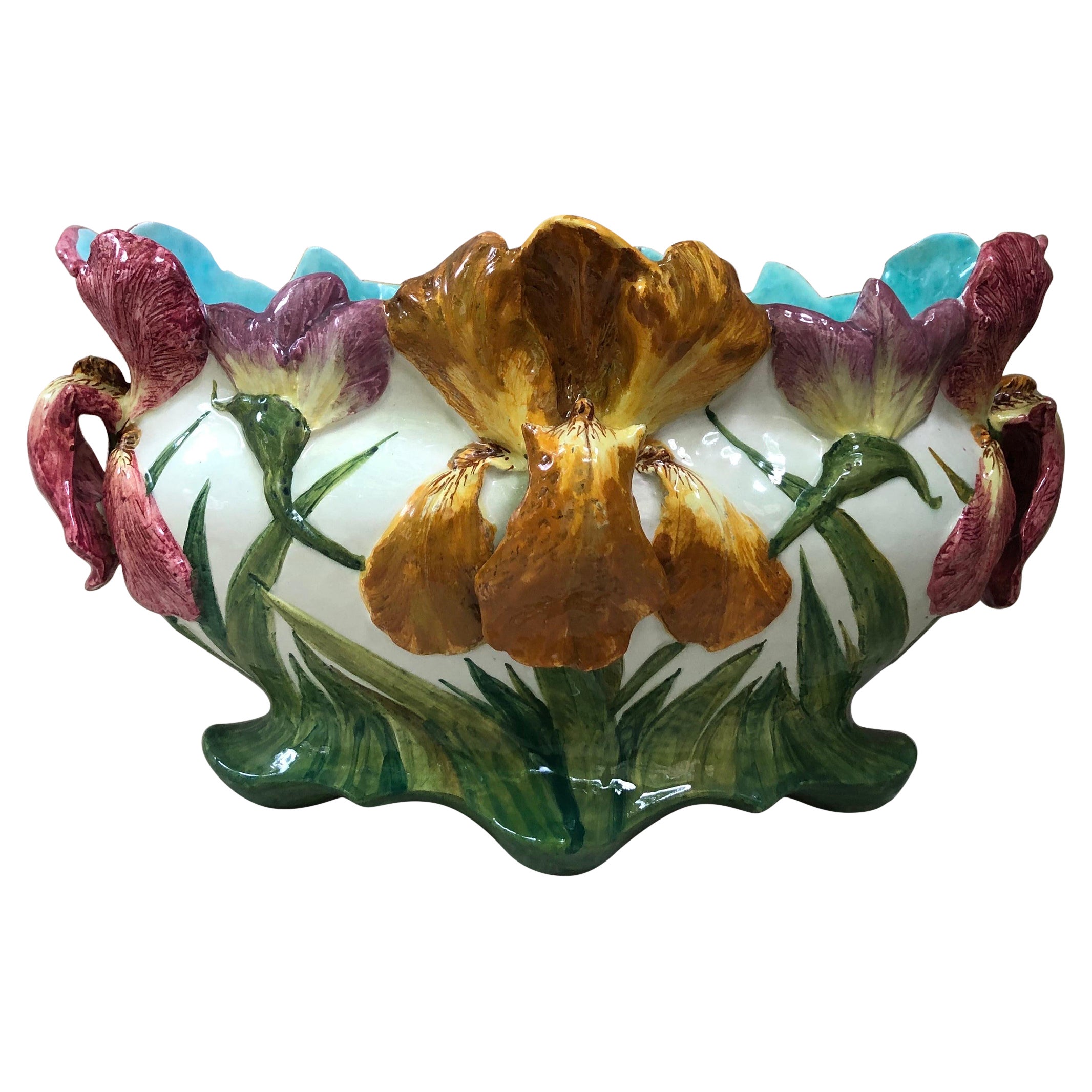 French Majolica Iris Jardiniere Jean Massier, Circa 1890