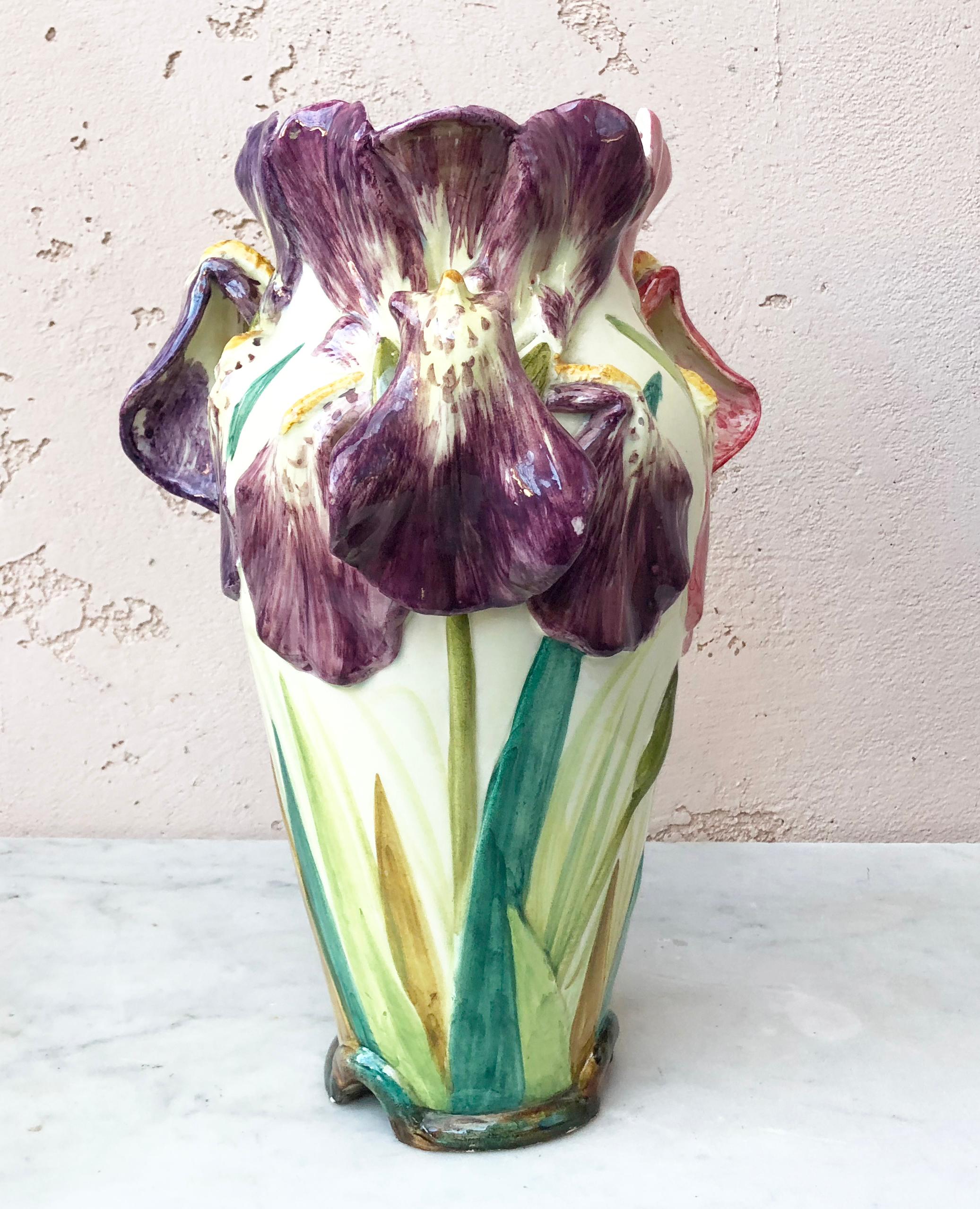 Art Nouveau French Majolica Iris Vase Delphin Massier, circa 1880