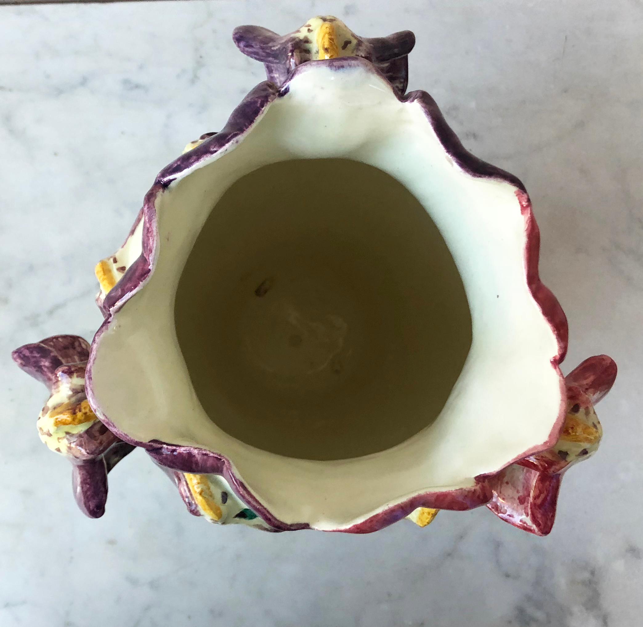 French Majolica Iris Vase Delphin Massier, circa 1880 In Good Condition In Austin, TX