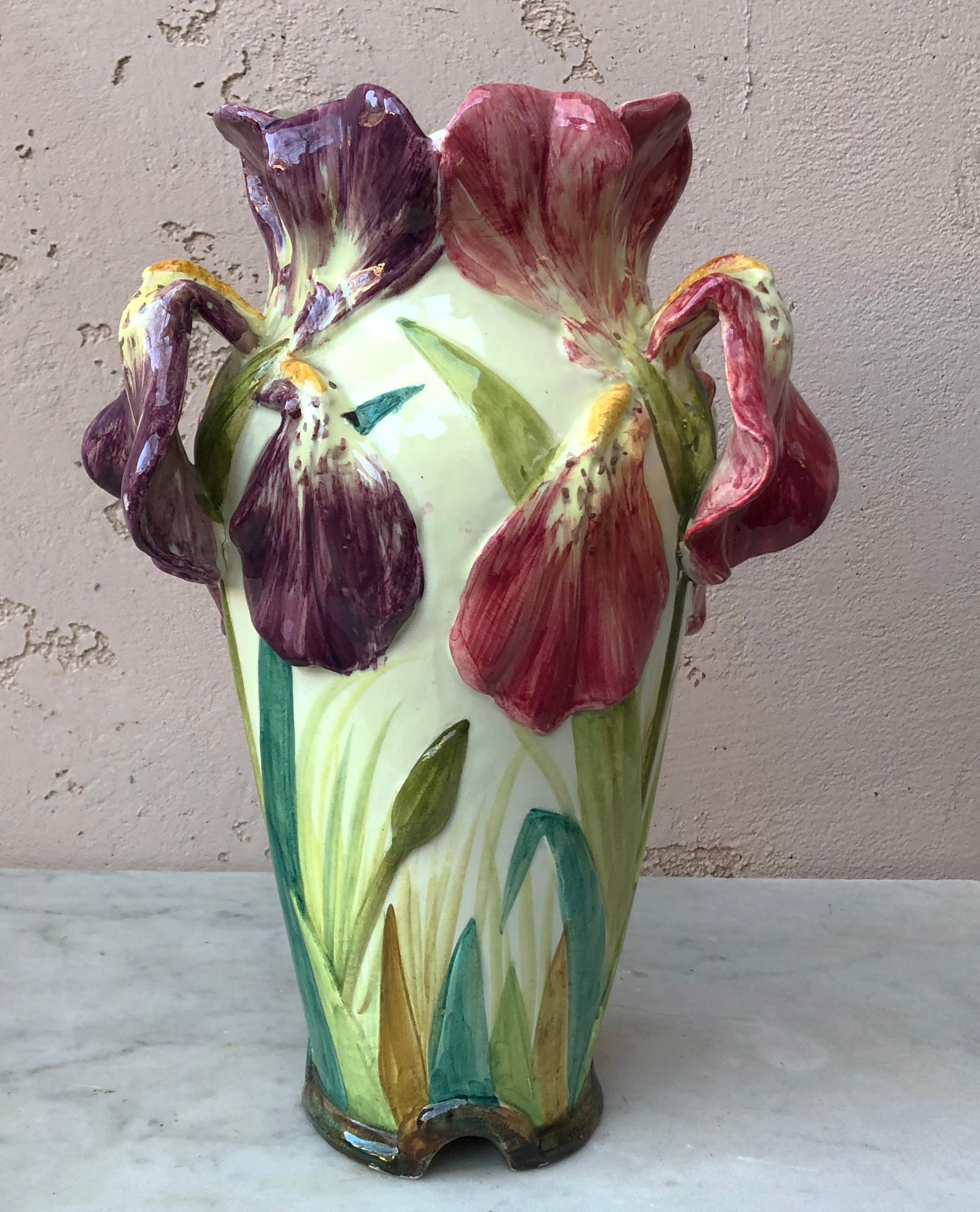 Ceramic French Majolica Iris Vase Delphin Massier, circa 1880