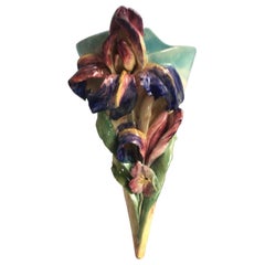 French Majolica Iris Wall Pocket Longchamp, circa 1880