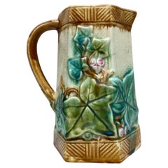 French Majolica Ivy Pitcher Onnaing, circa 1890