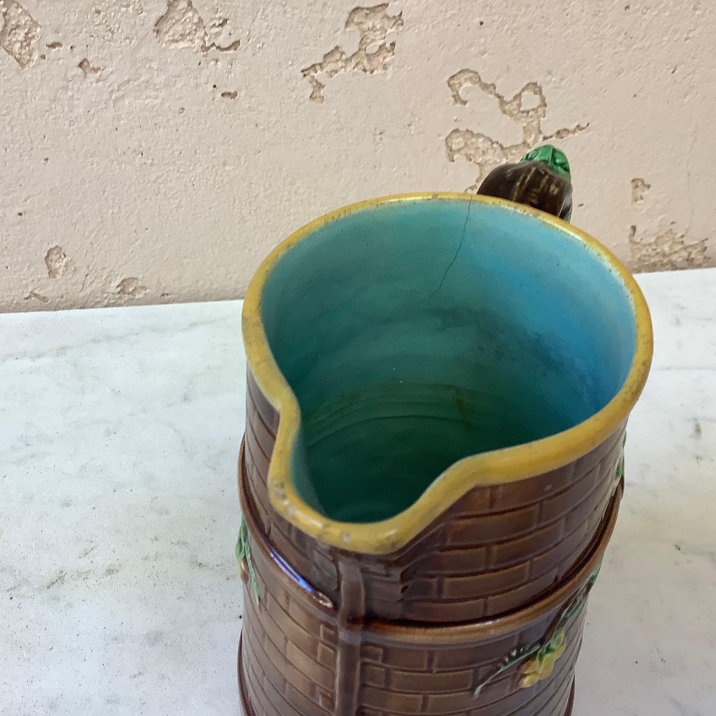 Jarra de hiedra de mayólica francesa Sarreguemines, hacia 1880 en Bueno estado para la venta en Austin, TX