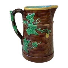 French Majolica Ivy Pitcher Sarreguemines, circa 1880