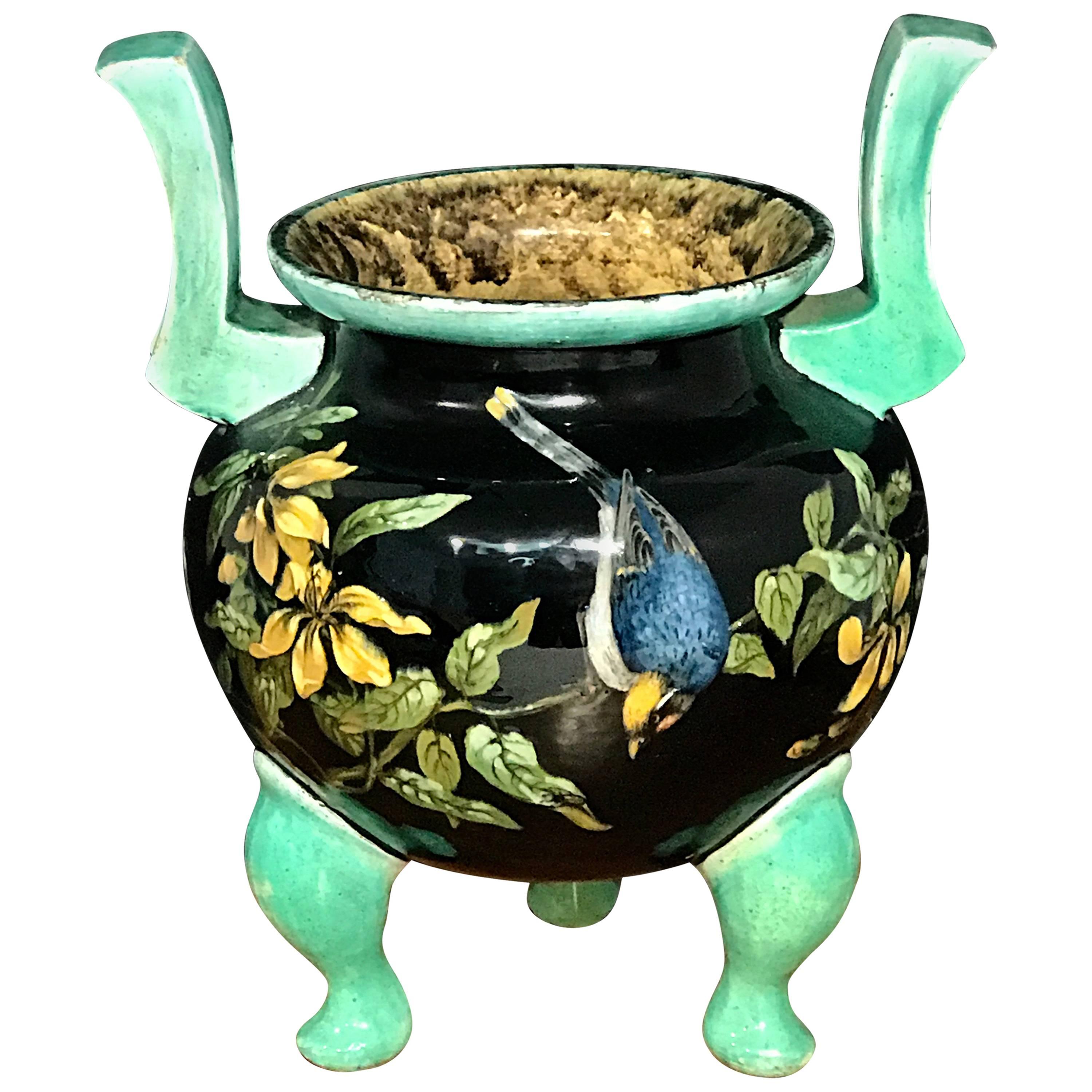 French Majolica Aesthetic /Japonisme Vase, Attributed to Theodore Deck