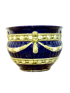 French Majolica Jardinière, Cobalt Blue, Napoleon III, 19th C.