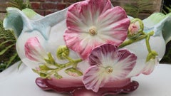 French Majolica Jardiniere Hollyhocks Delphin Massier, Circa 1890