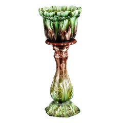 French Majolica Jardinière & Pedestal Set