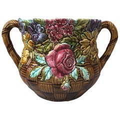 Französische Majolika-Jardinière mit Blumen, Onnaing, um 1890